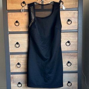 Vijo Couture Little Black Dress Studded Shoulder Strap Sheer Back Size XS
